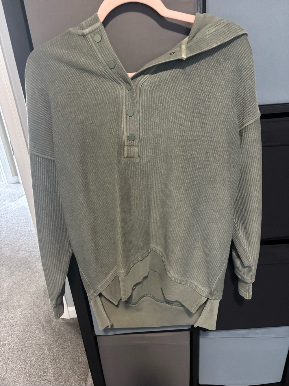 aerie Olive Green Waffle Knit Pullover Hoodie